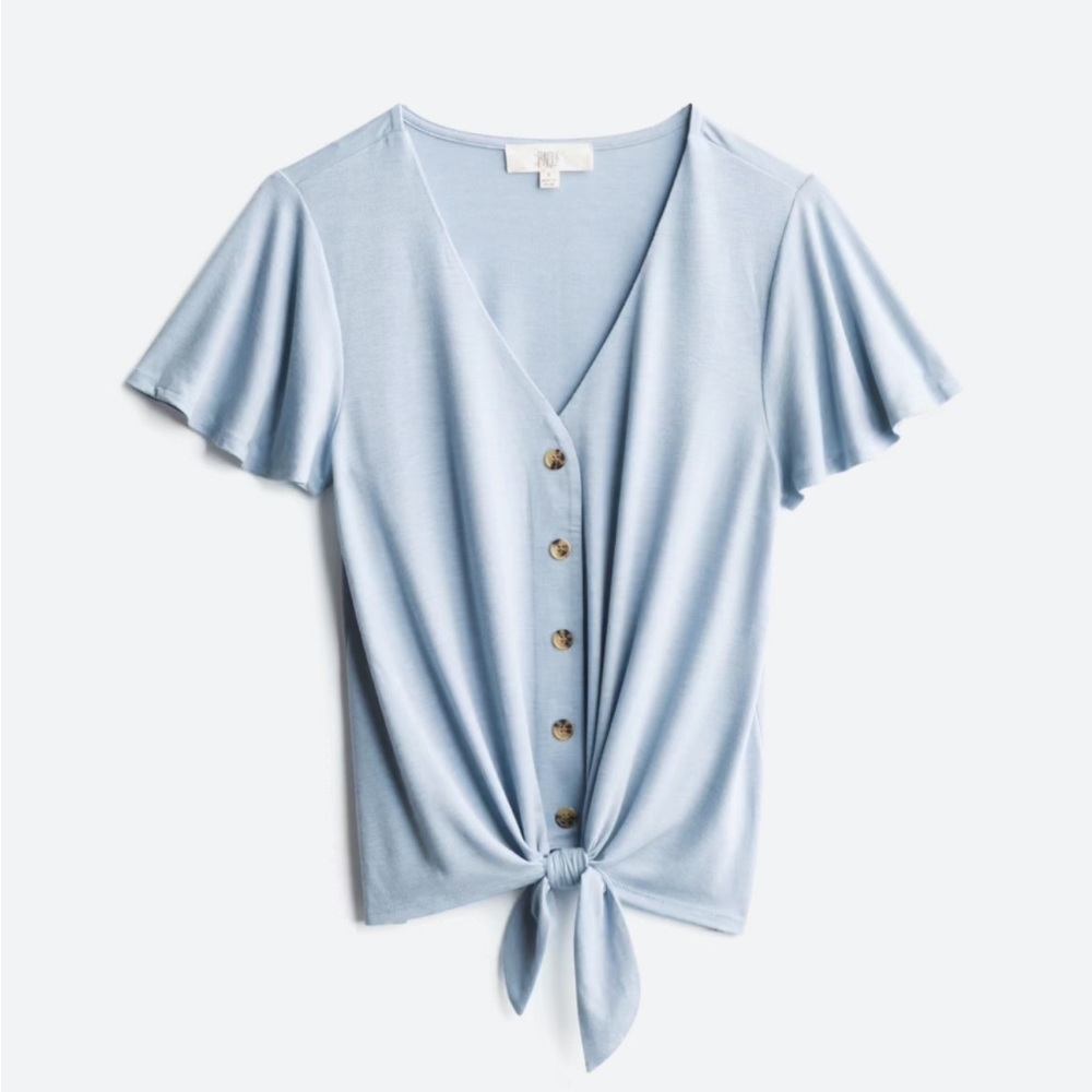 NWT Baby Blue Button Down Tie Front Top Size Large